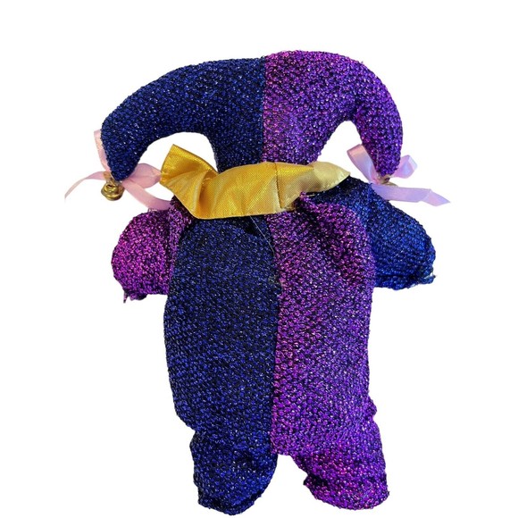 Mardi Gras Jester Porcelain Head Cloth Limbs Doll Vtg. Purple Gold Metallic 8" - Picture 3 of 4